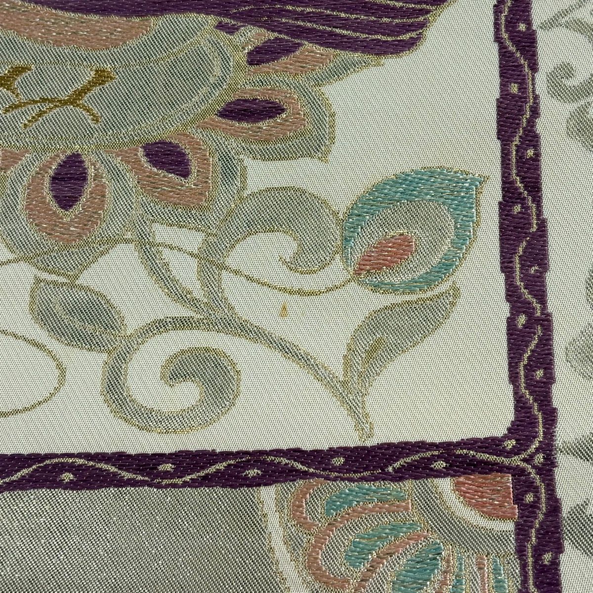 袋帯 名品 帝王紫 落款 吉祥上代華鳥文 花喰い鳥 華文 金銀糸 箔