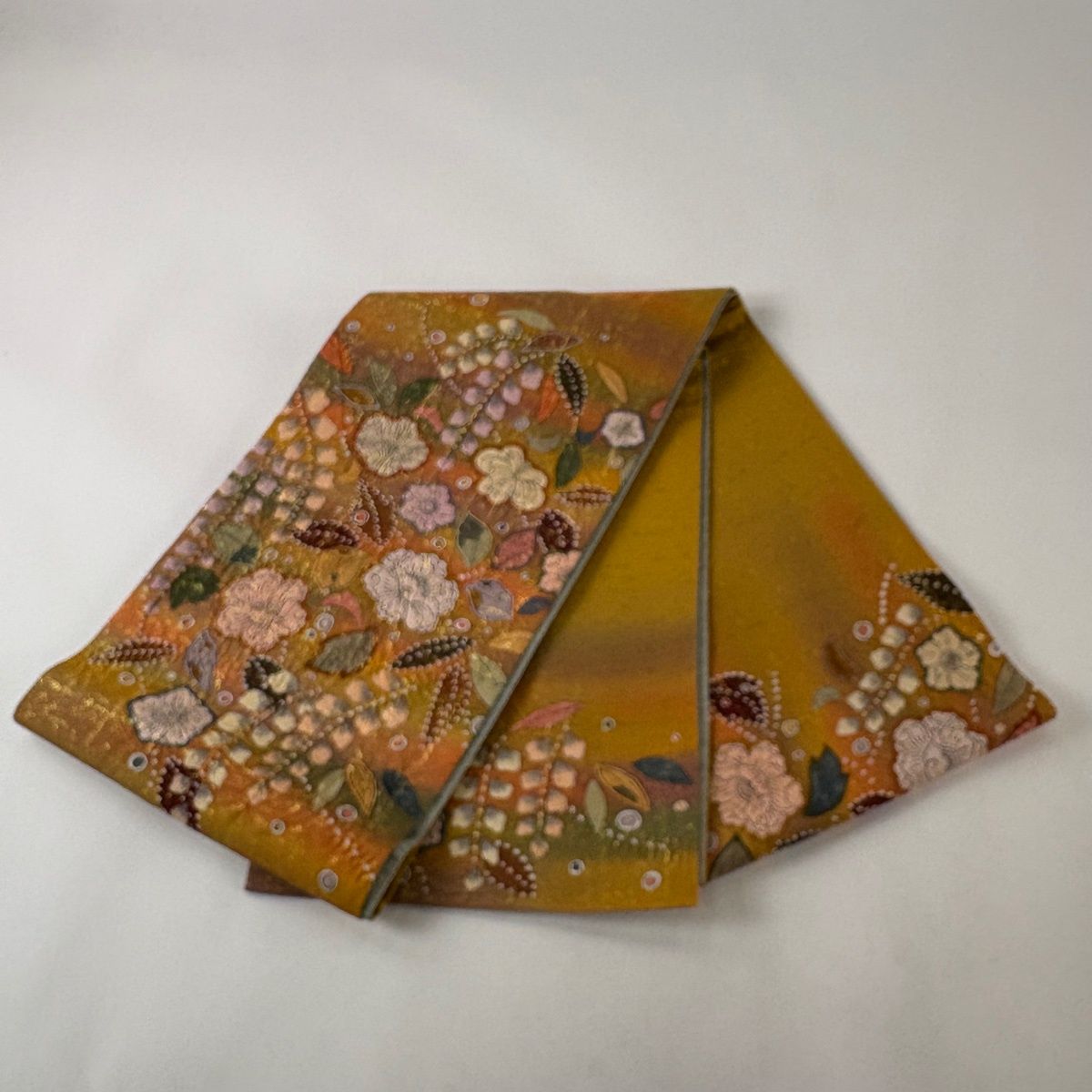 美品】 袋帯 名品 落款 辻が花 金糸 ぼかし 山吹色 お太鼓柄 正絹