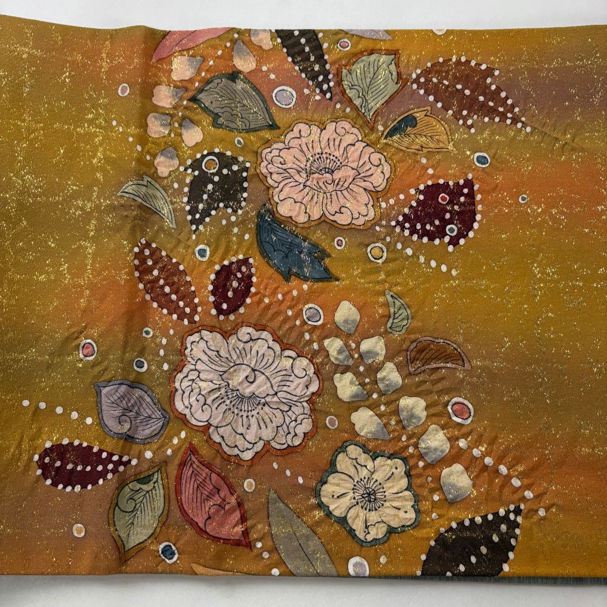 美品】 袋帯 名品 落款 辻が花 金糸 ぼかし 山吹色 お太鼓柄 正絹