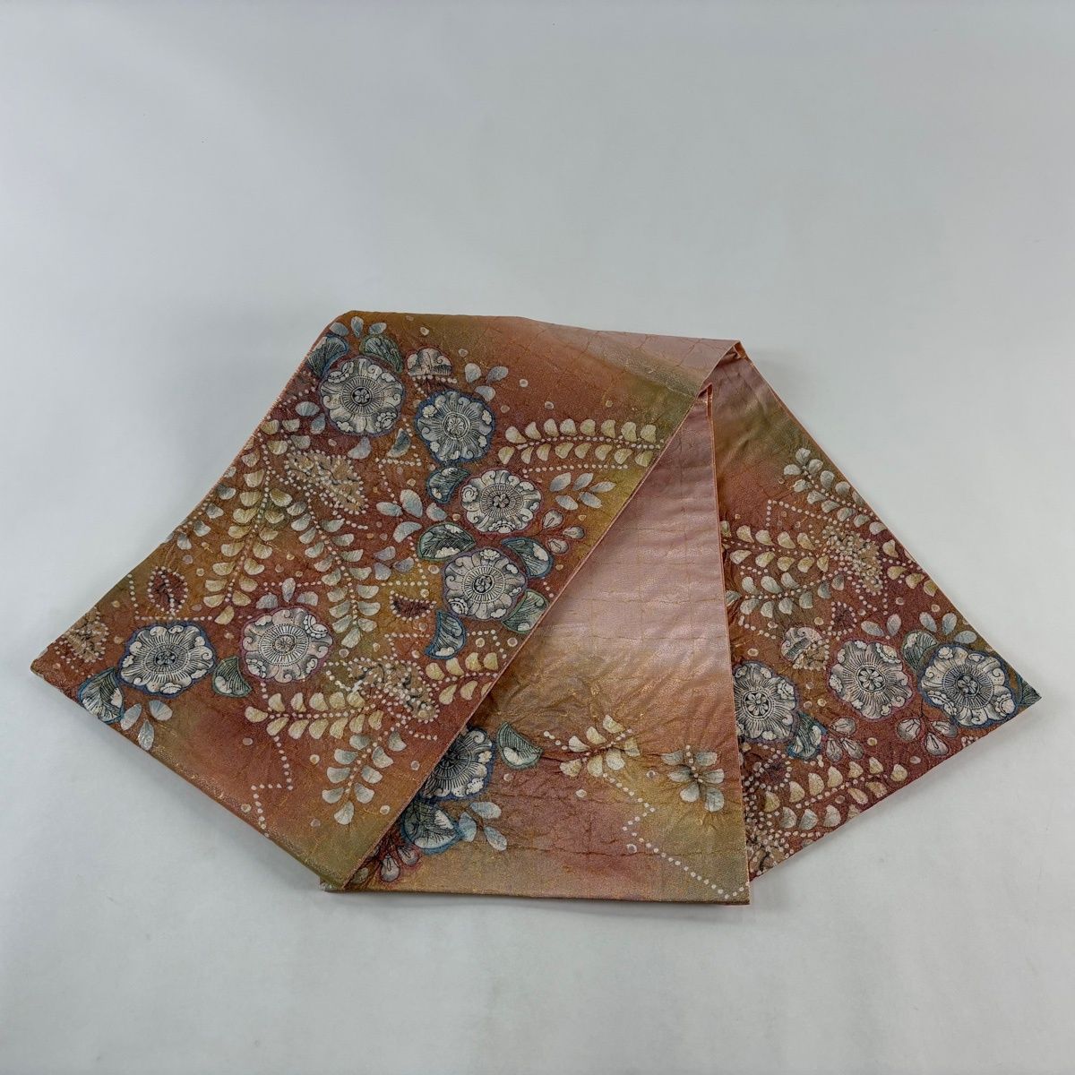 美品】 袋帯 名品 辻が花 銀糸 箔 ピンク お太鼓柄 正絹 【中古