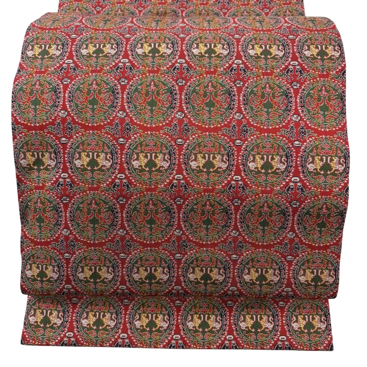 美品】 開き名古屋帯 名品 龍村美術織物 比翼仕立て 円文白虎朱雀錦