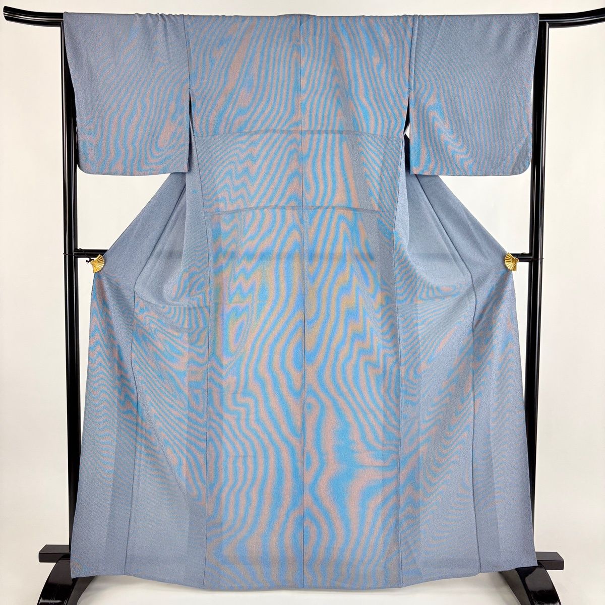 mio　江戸小紋　袷　正絹　万筋　紺鼠色×白　身丈159.5裄65身幅大き 江戸小紋 袷 正絹 万筋 紺鼠色×白 身丈159.5裄65身幅