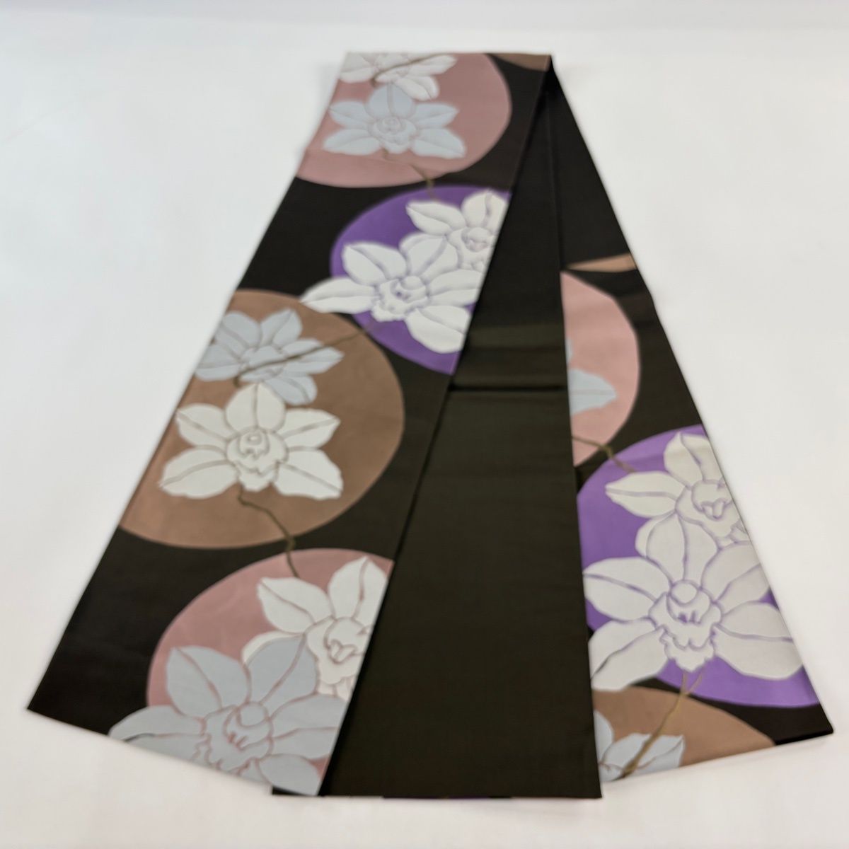 専用帯5098 ●辻村ジュサブロー 高級 正絹 六通 袋帯 美品】 袋帯 逸品 辻村ジュサブロー 落款 枝花 焦茶色 六通 正絹