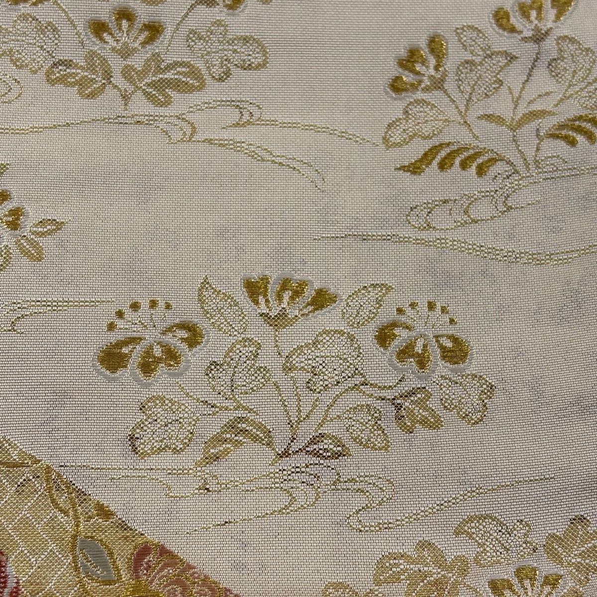 袋帯 秀品 関西仕立て 華文 孔雀 金糸 箔 金色 六通 正絹 【中古