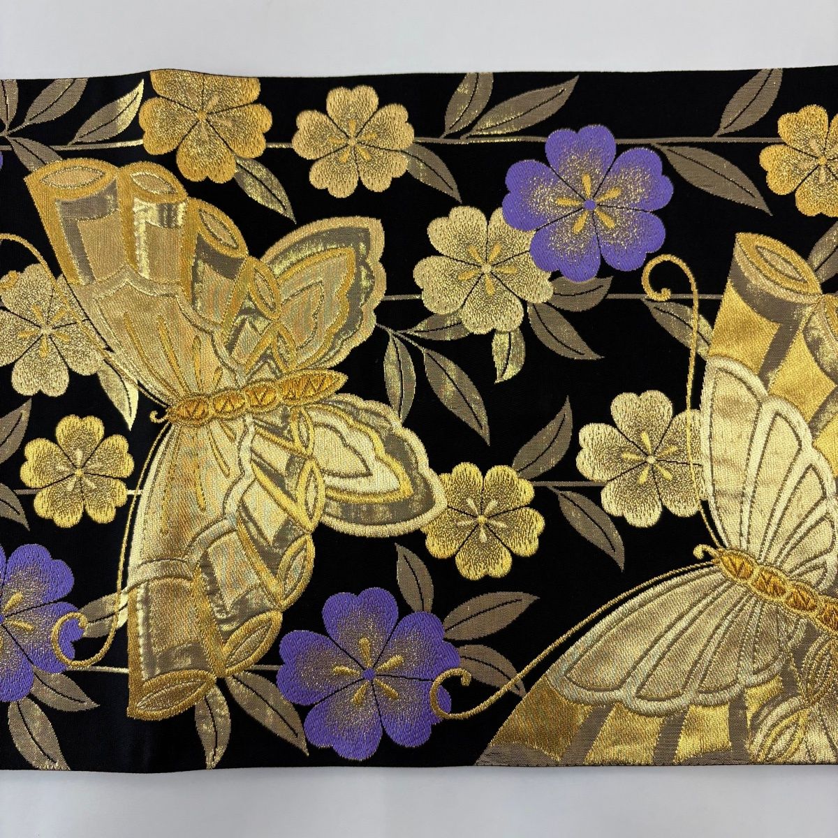 袋帯 秀品 振袖向き 蝶 枝垂桜 金糸 箔 黒 六通 正絹 【中古】 - メルカリ