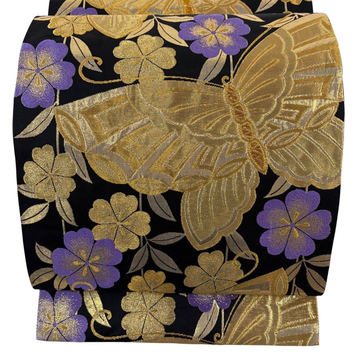 袋帯 秀品 振袖向き 蝶 枝垂桜 金糸 箔 黒 六通 正絹 【中古】 - メルカリ