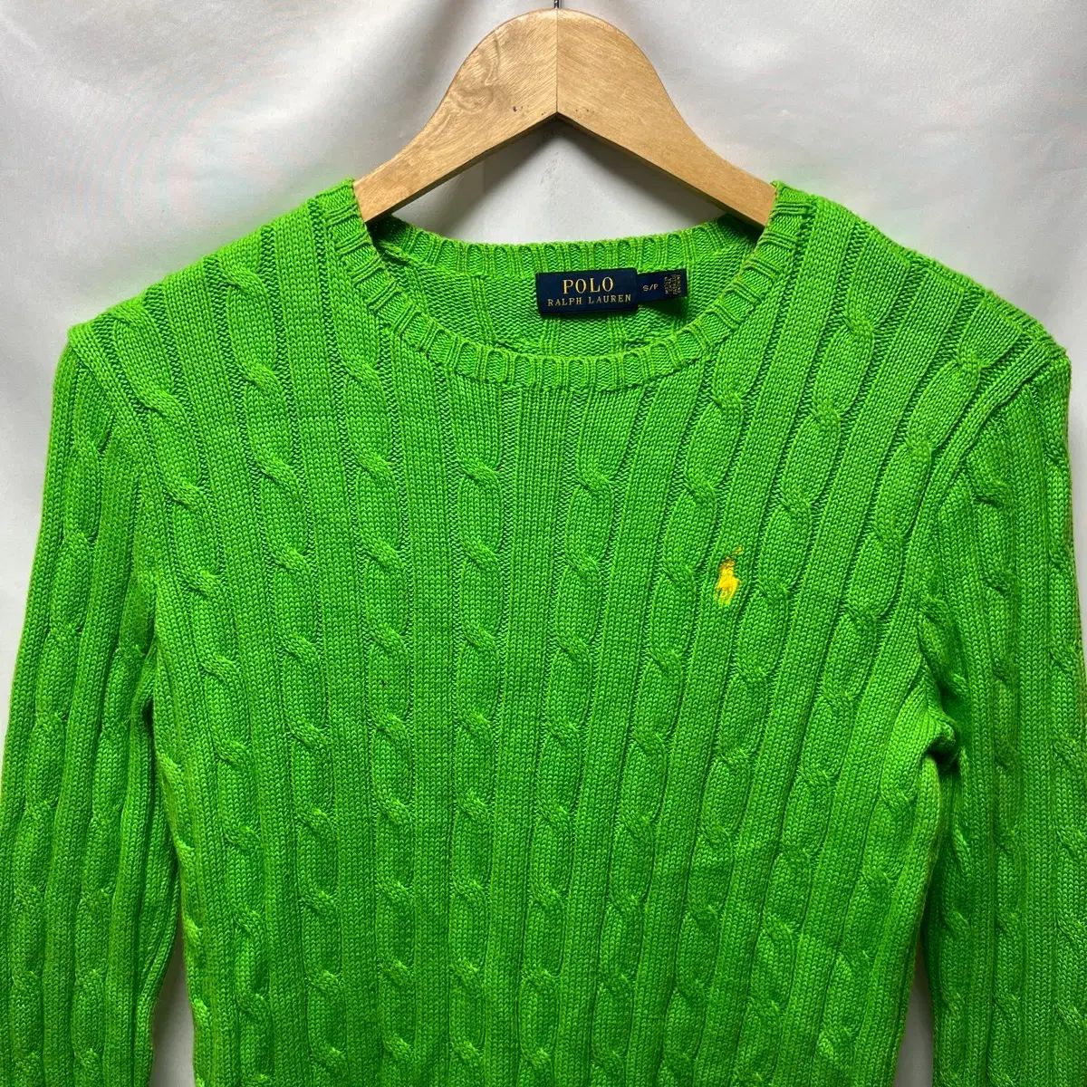 正規品/ウィメンズS ポロ ラルフローレン ケーブル編み ライトグリーン