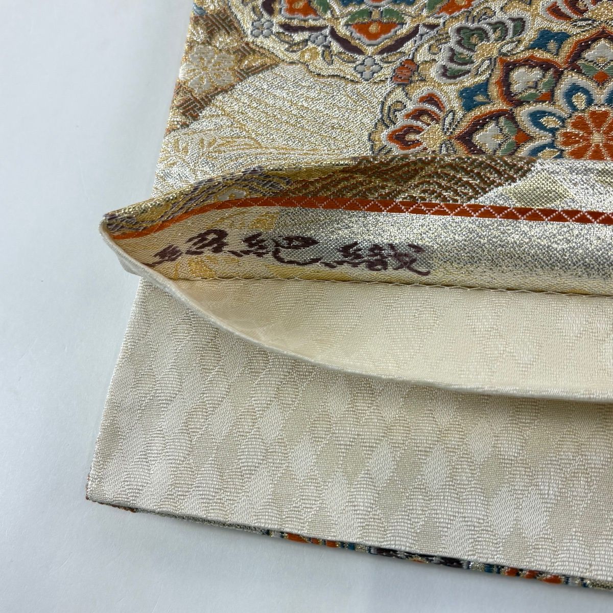 袋帯 秀品 新名物裂華紋 道長取り 花唐草 金糸 箔 金色 六通 正絹