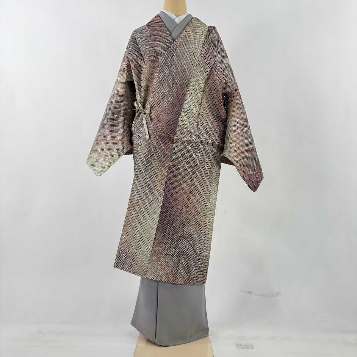 美品】 道中着 身丈114cm 裄丈71.5cm L 和装コート 斜縞 ぼかし 
