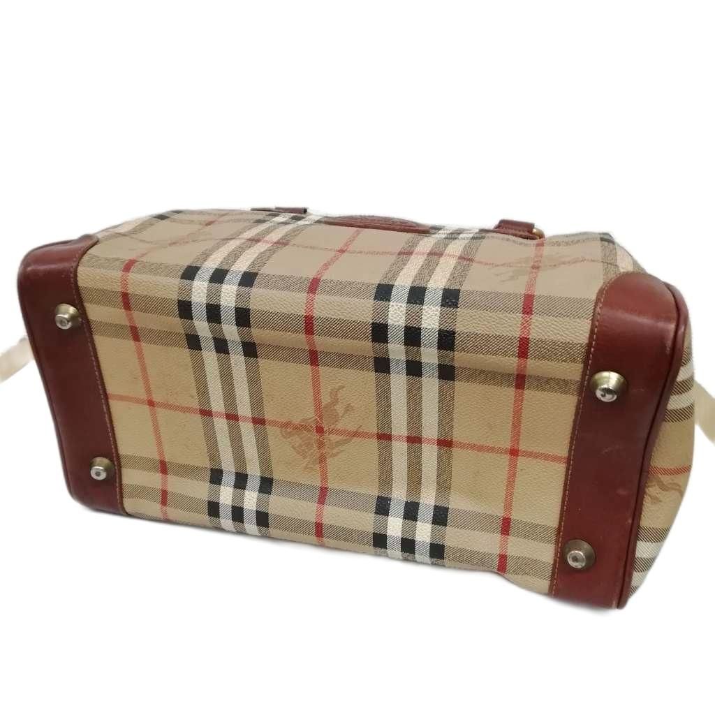 バーバリー ノバチェック ミニボストンバッグ レザー シャドーホース　PVC 希少 バーバリー ノバチェック シャドーホース PVC レザー ショルダー