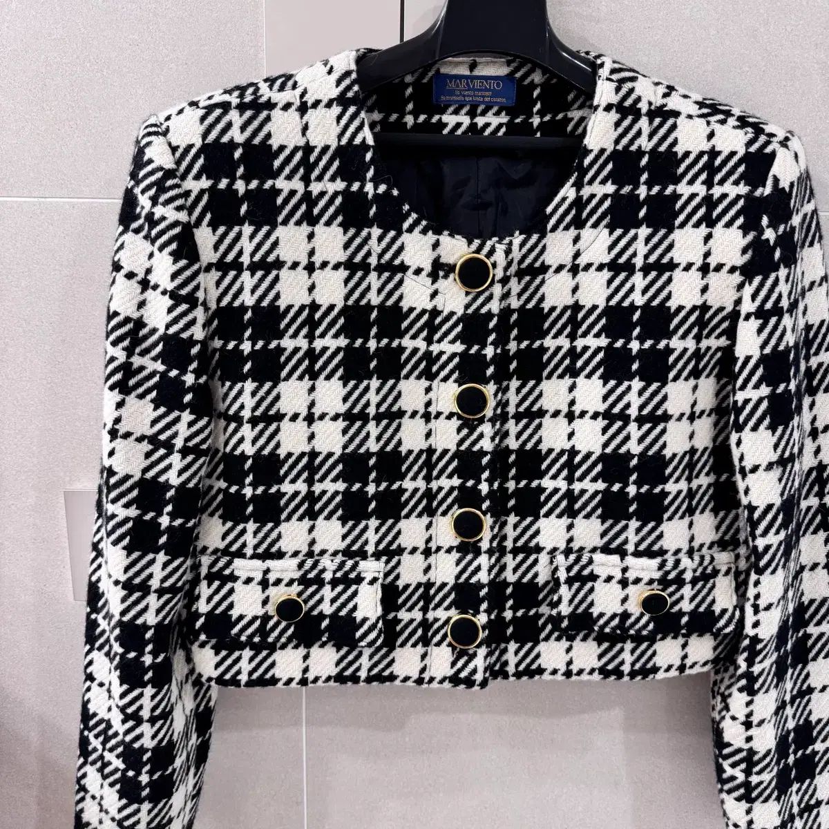 チェックツイード クロップド ウールジャケット - メルカリ