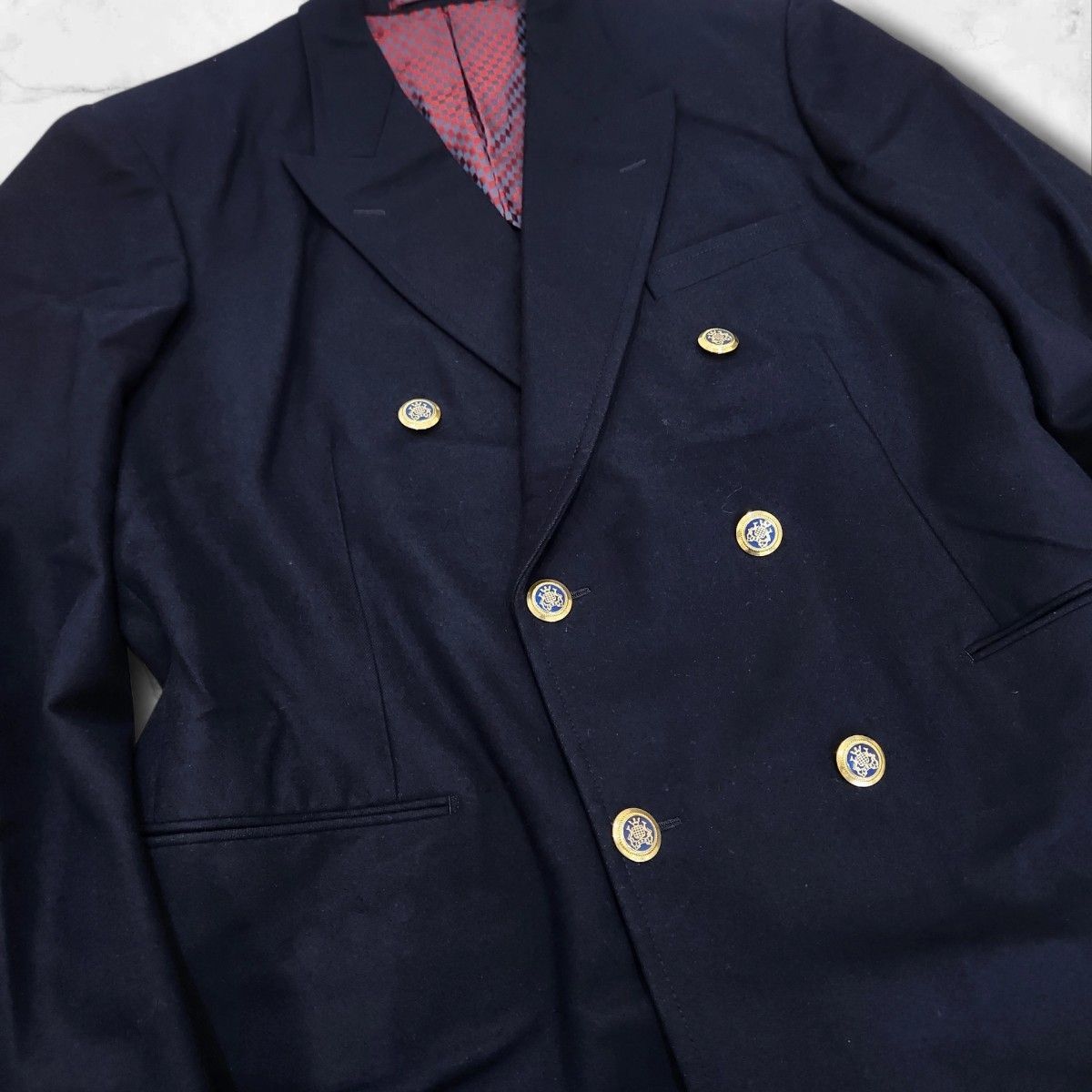 オーダーメイド 紺ブレザー ダブルブレスト 6ボタン 金ボタン ネイビー