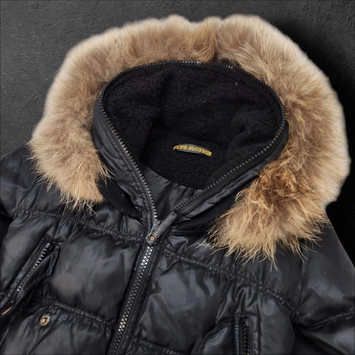 00s archive real fur short down jacket shiny black y2k grunge