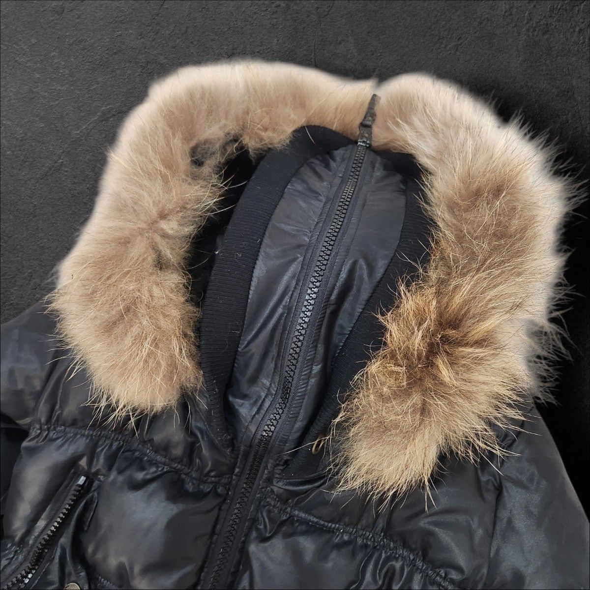 00s archive real fur short down jacket shiny black y2k grunge