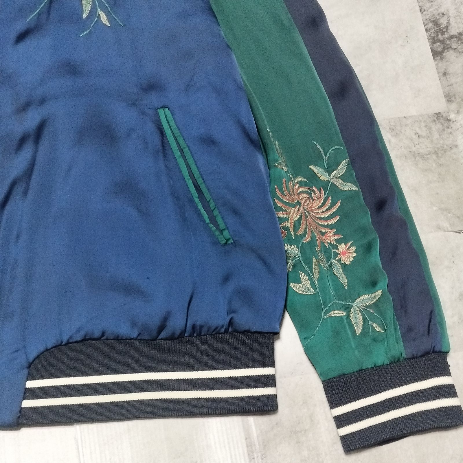 ZARA ザラ 沖縄 刺繍 花柄 リバーシブル スカジャン Мサイズ ネイビー 