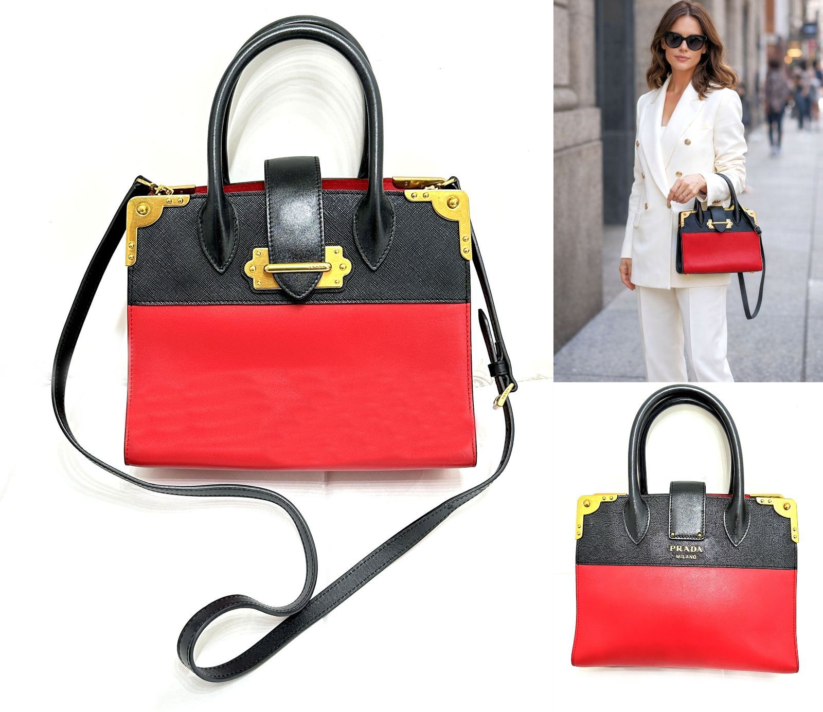 極美品 レア PRADA プラダ サフィアーノ カイエ 2way レザー