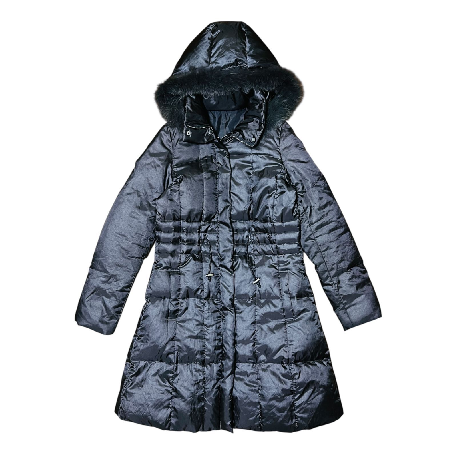 メタリックグレー フォックスファー付 ダウンロングコート L - メルカリ