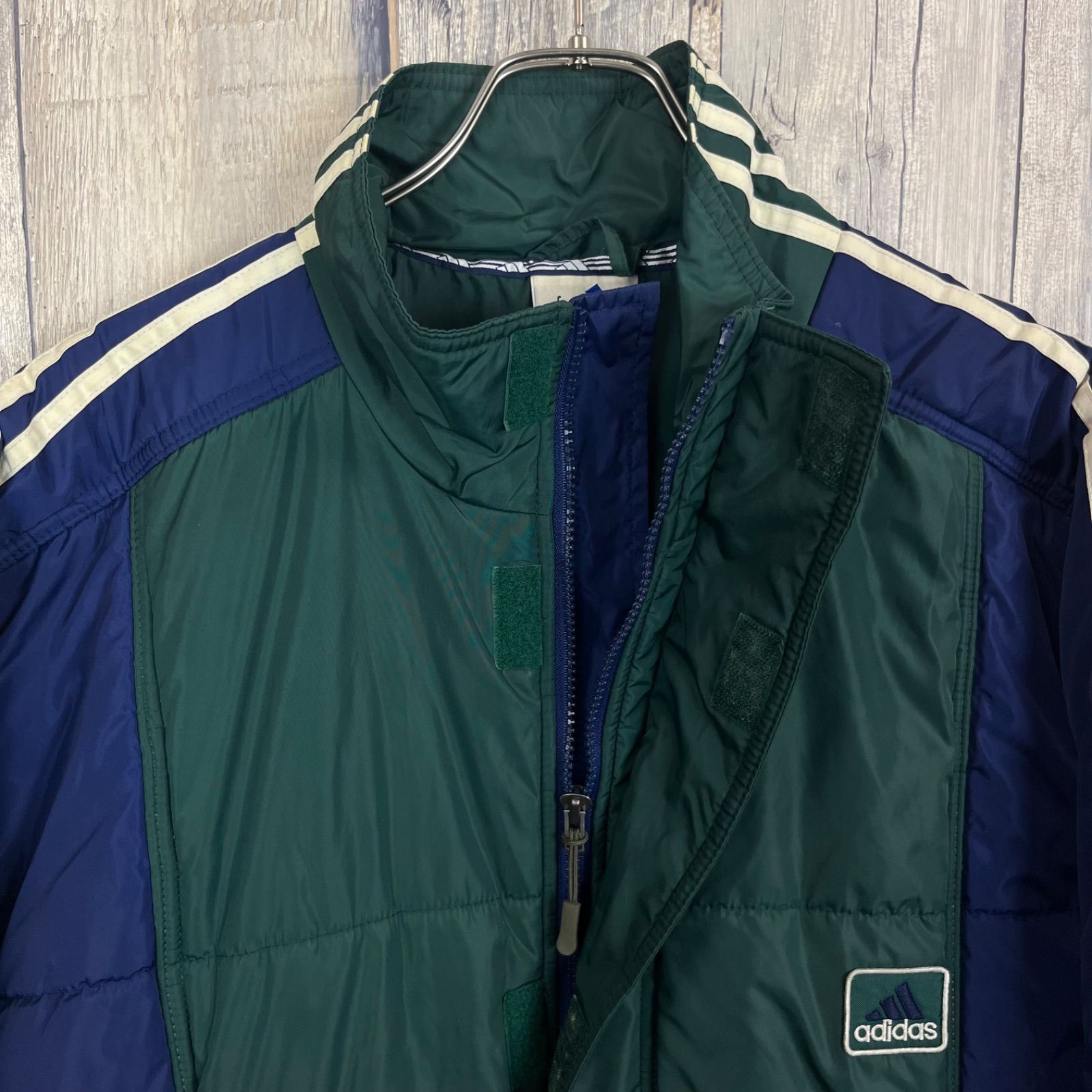 OLD adidas 90s アディダス グリーン × ネイビー 3本ライン 中綿 