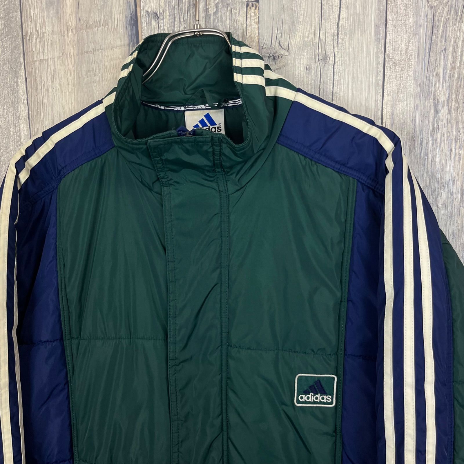 OLD adidas 90s アディダス グリーン × ネイビー 3本ライン 中綿