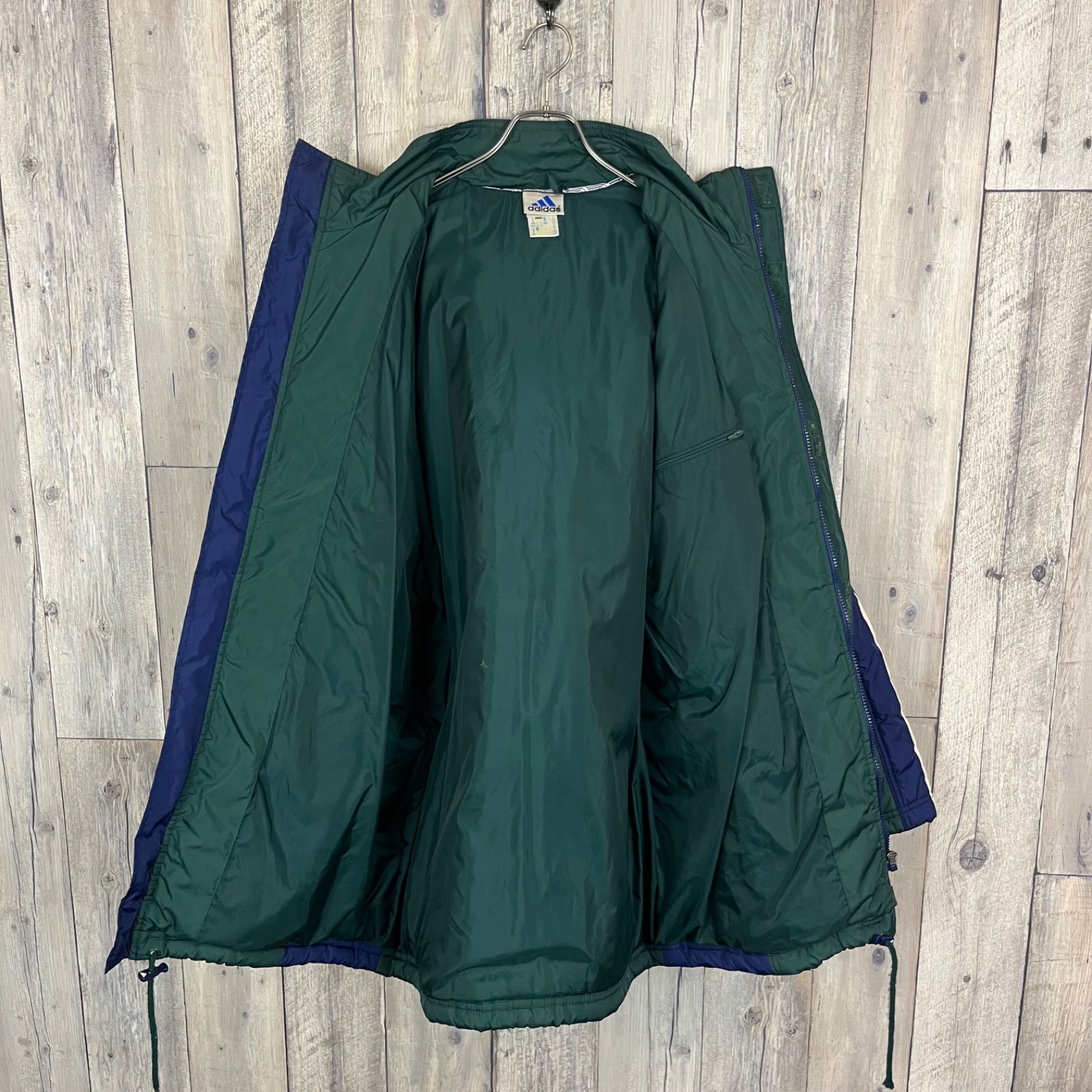 OLD adidas 90s アディダス グリーン × ネイビー 3本ライン 中綿 