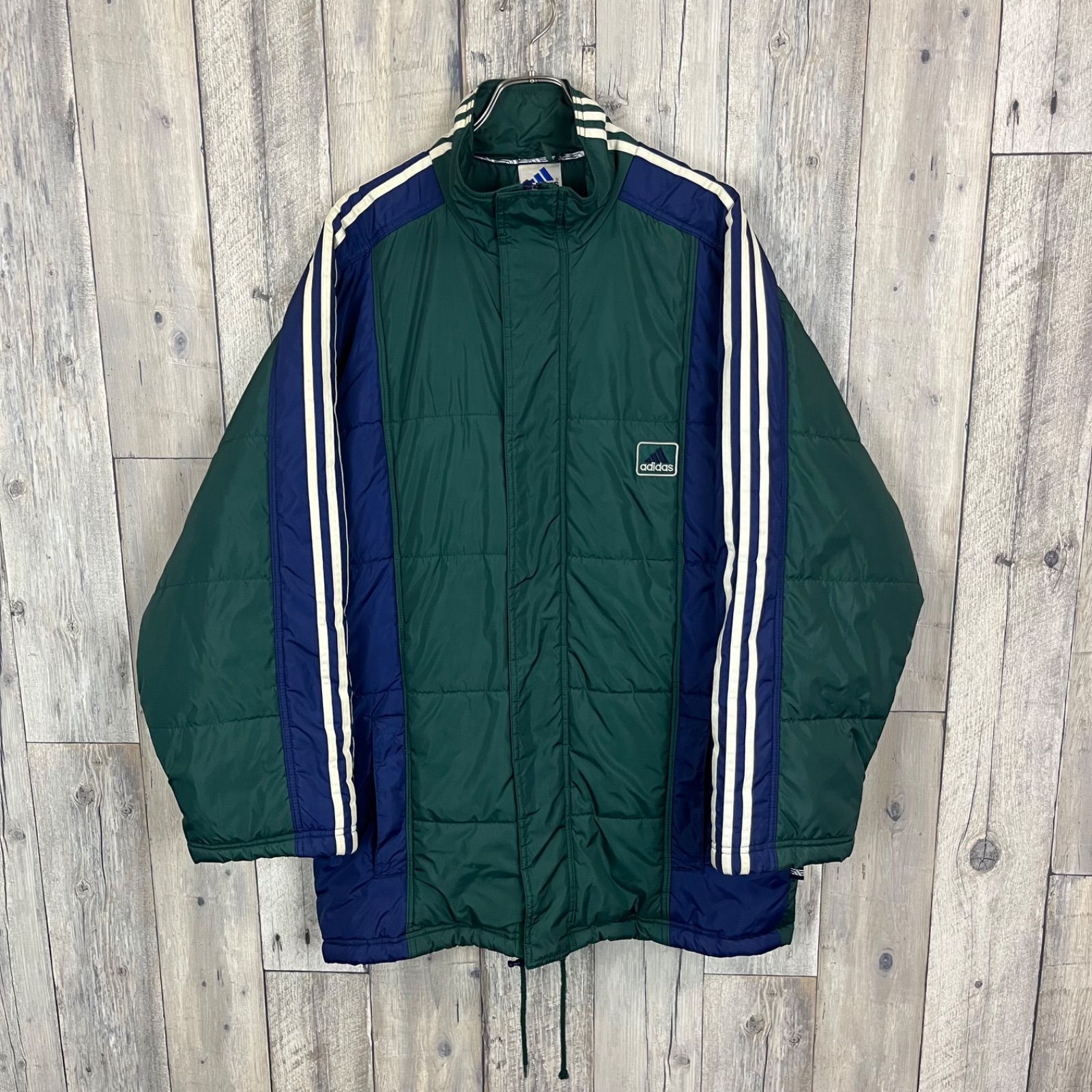 OLD adidas 90s アディダス グリーン × ネイビー 3本ライン 中綿