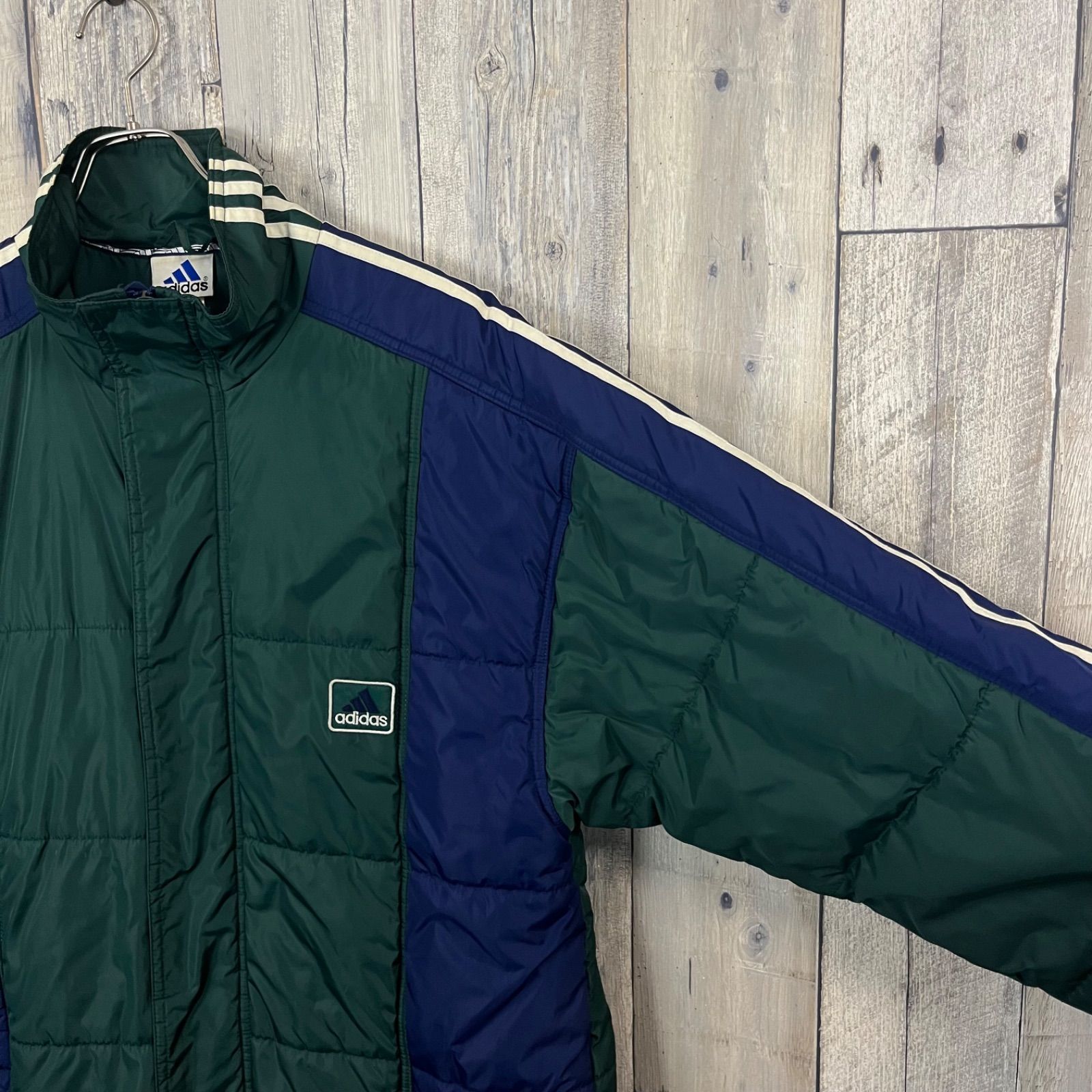 OLD adidas 90s アディダス グリーン × ネイビー 3本ライン 中綿