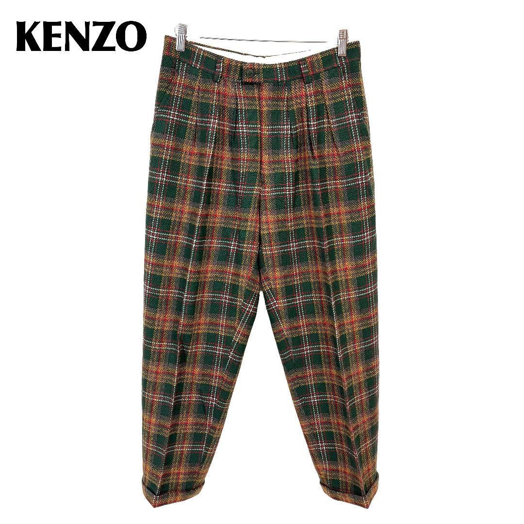 美品】 KENZO ウールパンツ スラックス 3 緑×赤 チェック - メルカリ