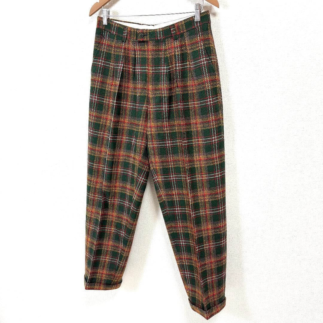 美品】 KENZO ウールパンツ スラックス 3 緑×赤 チェック - メルカリ