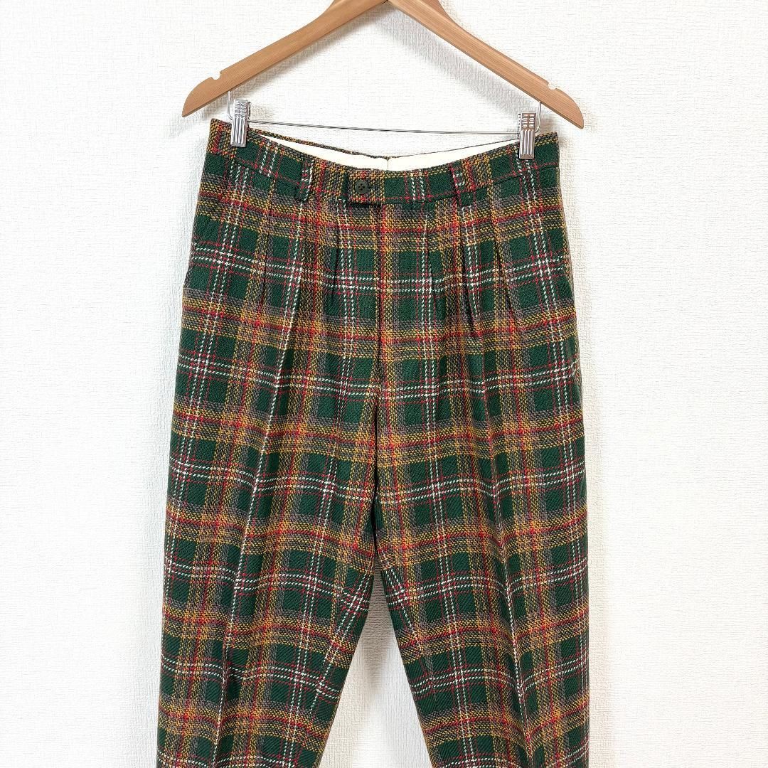 美品】 KENZO ウールパンツ スラックス 3 緑×赤 チェック - メルカリ