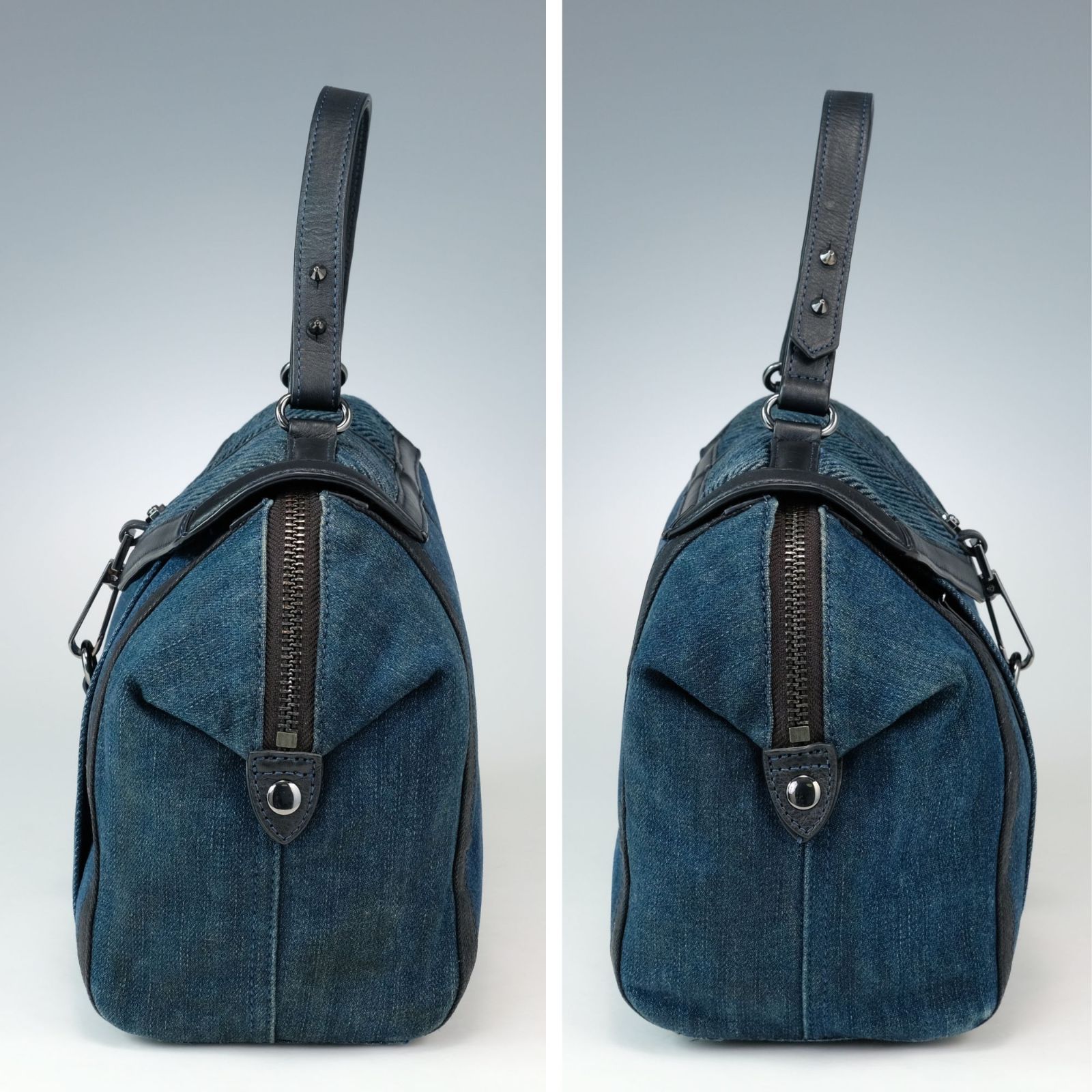 DIESEL ディーゼル デニム キャンパス×レザー トートバッグ y2k パル✨ 様）DIESEL 鋲付き キャンバス レザー トートバッグ y2k DIESEL