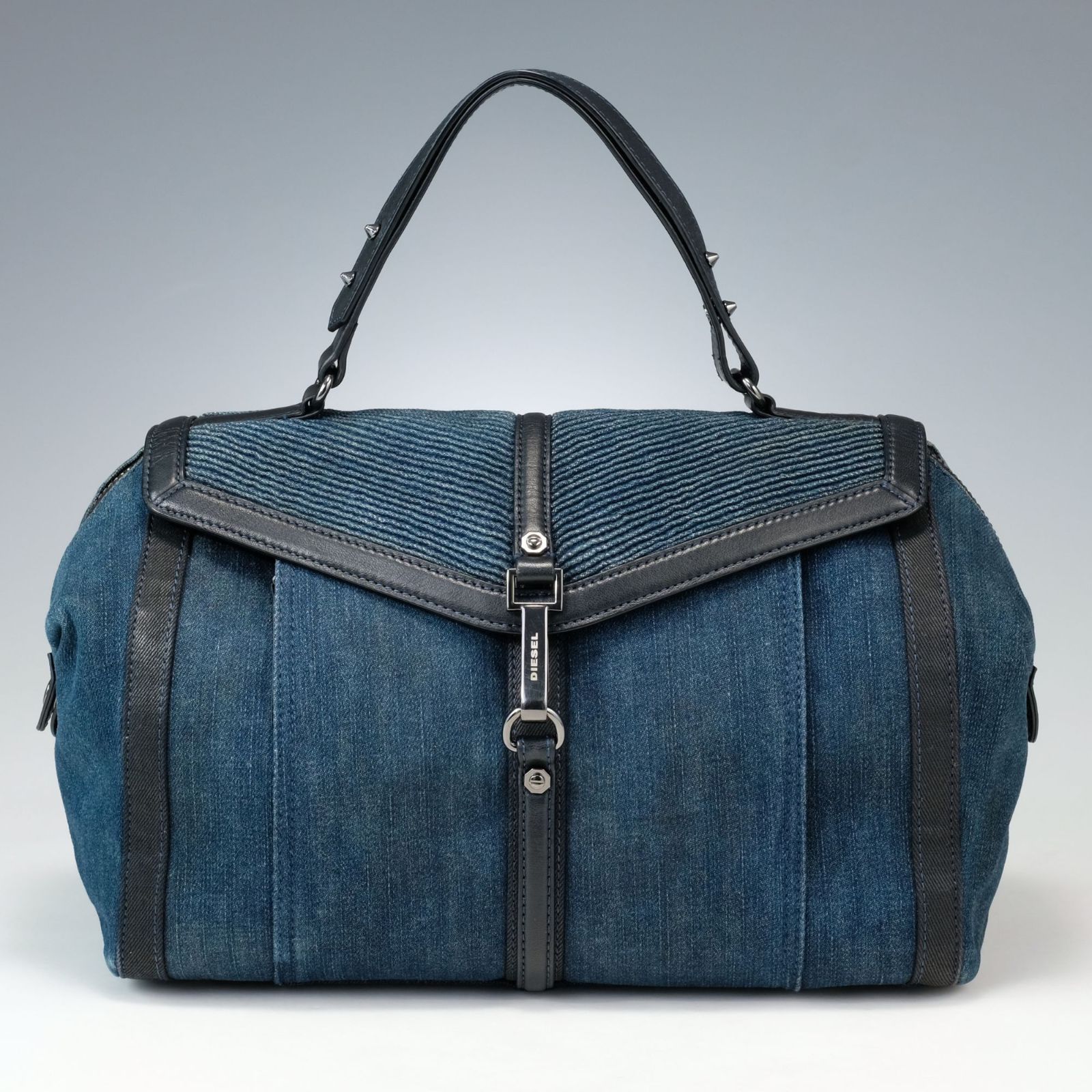 【希少】DIESEL ボストンバッグ Y2K デニム生地 DIESEL ディーゼル デニム レザー ボストンバッグ ブラック Y2K
