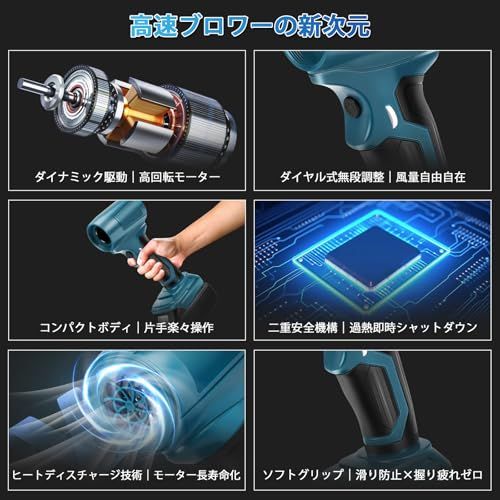  迅速に発送 ブロワー 充電式 コードレス ジェットターボジェットファン エアダスター ブラシレスモーター搭載 高風速60 m|s 無段階操作感 軽量設計 マキタ18 Vバッテリー対応 洗車 落ち葉 室内 PC キーボード エアコン 網 c 7 bce 823 鍋 その他 キッチン 食器