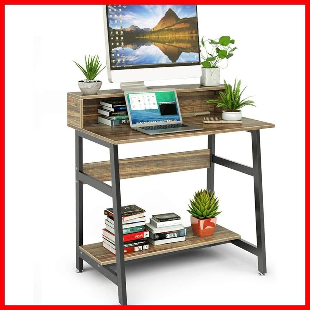 机 テレワーク用 モニタースタンド付き パソコンデスク 幅80 cm 高さ90 耐荷重70 kg pcデスク ワークデスク オフィスデスク ハーデスク 収納ラック付き 収納つきデスク DEWEL 勉強デスク 勉強机 木製 シンプル 木目柄 メラミン加工 在宅勤