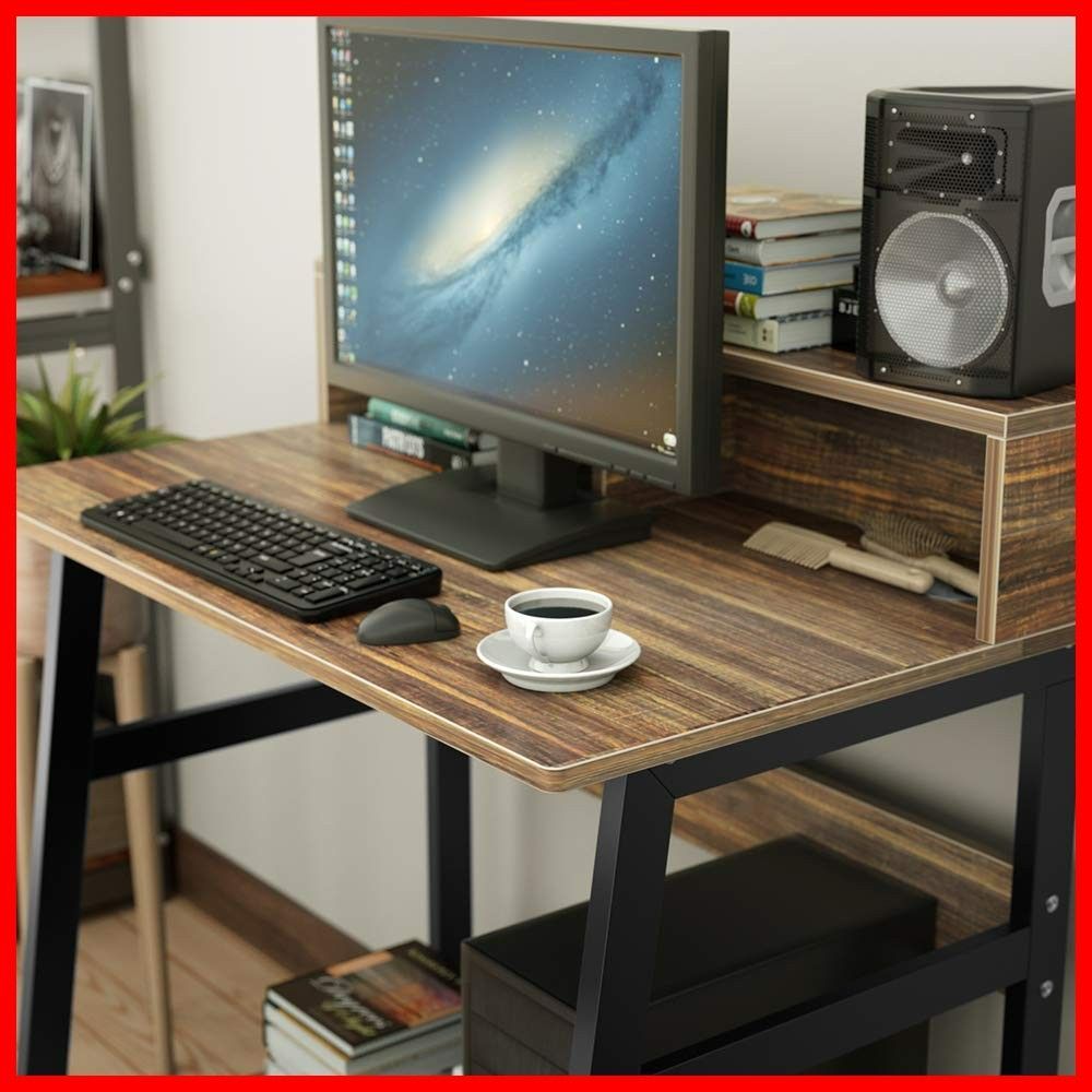 机 テレワーク用 モニタースタンド付き パソコンデスク 幅80 cm 高さ90 耐荷重70 kg pcデスク ワークデスク オフィスデスク ハーデスク 収納ラック付き 収納つきデスク DEWEL 勉強デスク 勉強机 木製 シンプル 木目柄 メラミン加工 在宅勤
