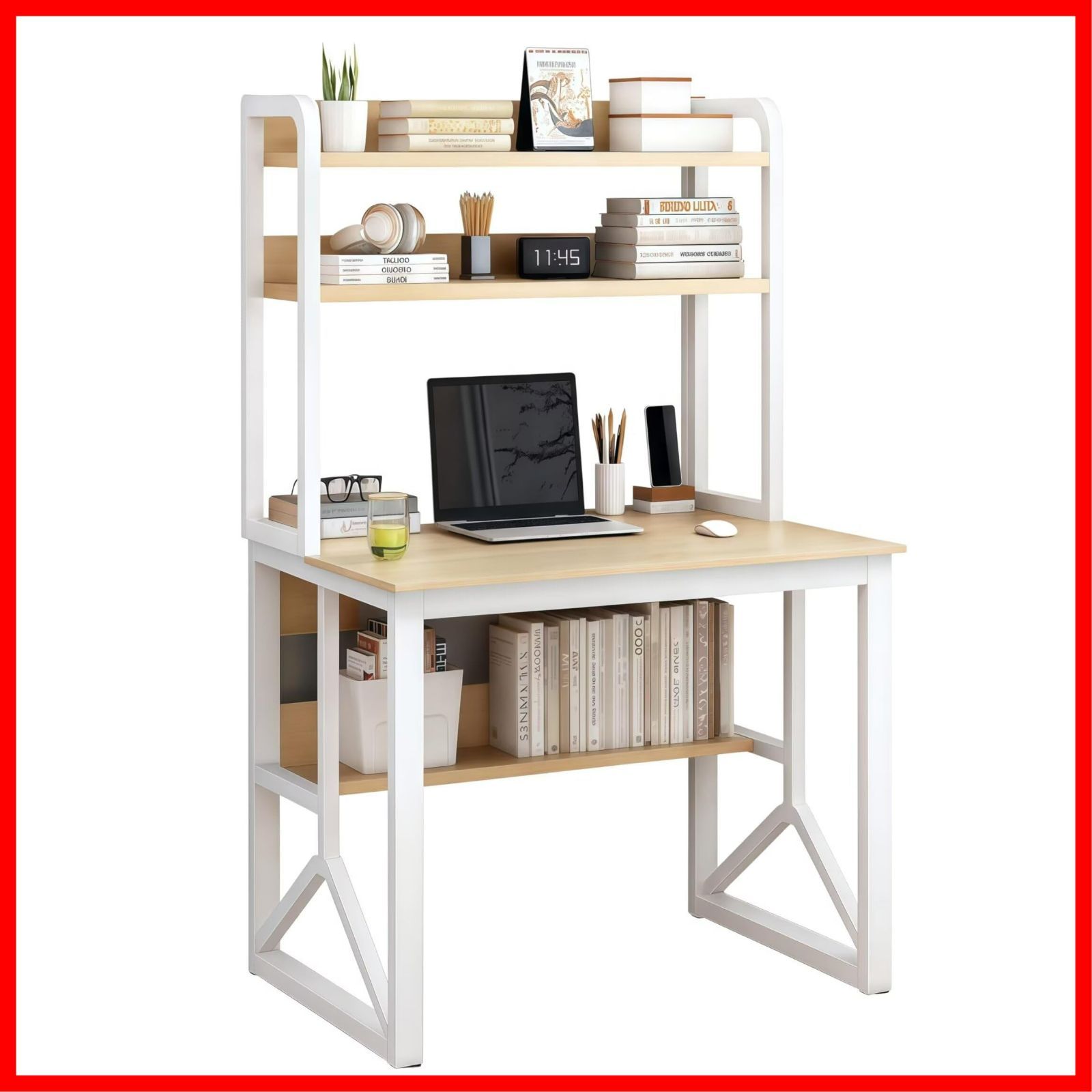 日本語説明書付き 勉強用 在宅勤務 リビング 組立簡単 省スペース コンパクト 安定構造 頑丈 収納ラックと下棚付き 学習机 pcデスク 幅80 x奥行50 x高さ150.8 cm テレワークデスク 勉強机 パソコンデスク EastEamily