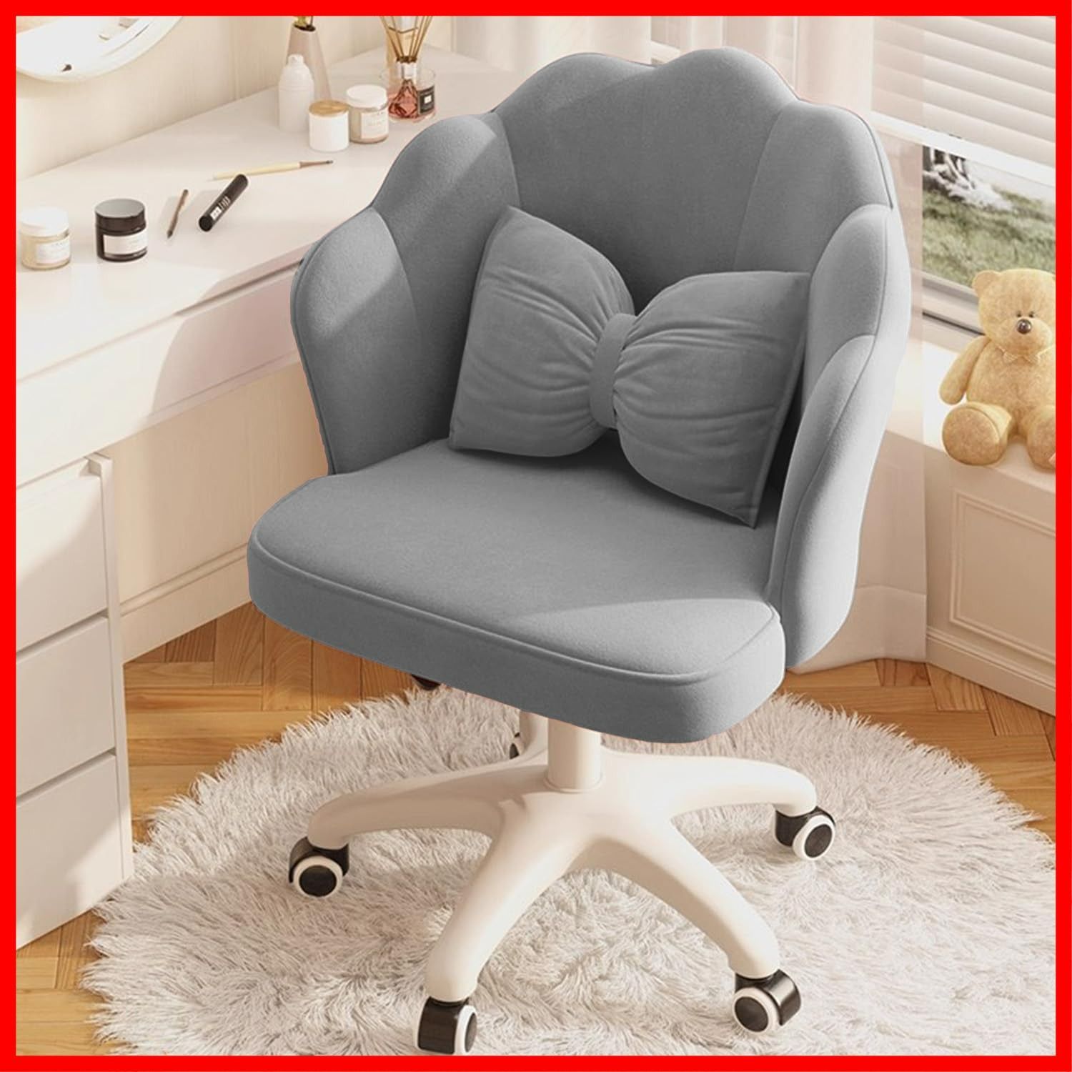 勉強|化粧|在宅ワーク用 コンパクト 椅子 おしゃれ ドレッサーチェア 自由昇降 360度回転 オフィスチェア 可愛い 腰クッション付き デスクチェア BURAYIENTA