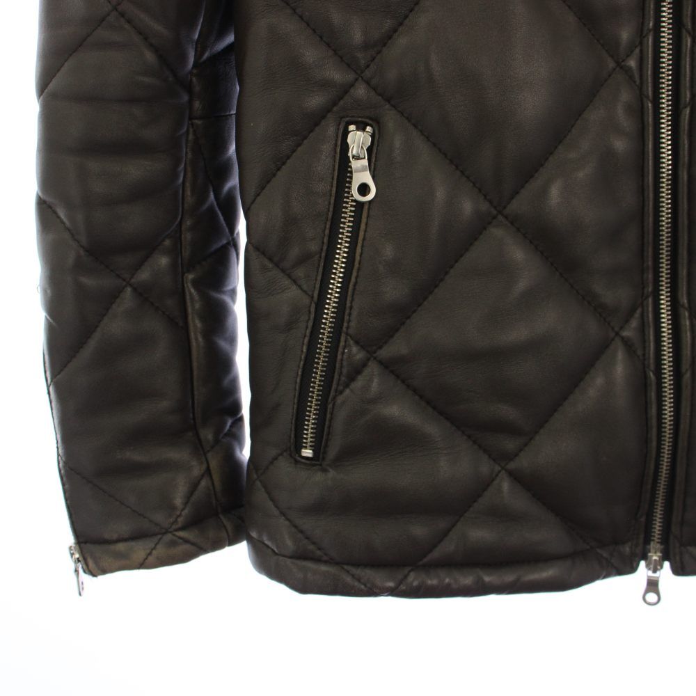 ノーアイディー NOID キルティングラムレザージャケット フーディ 中綿