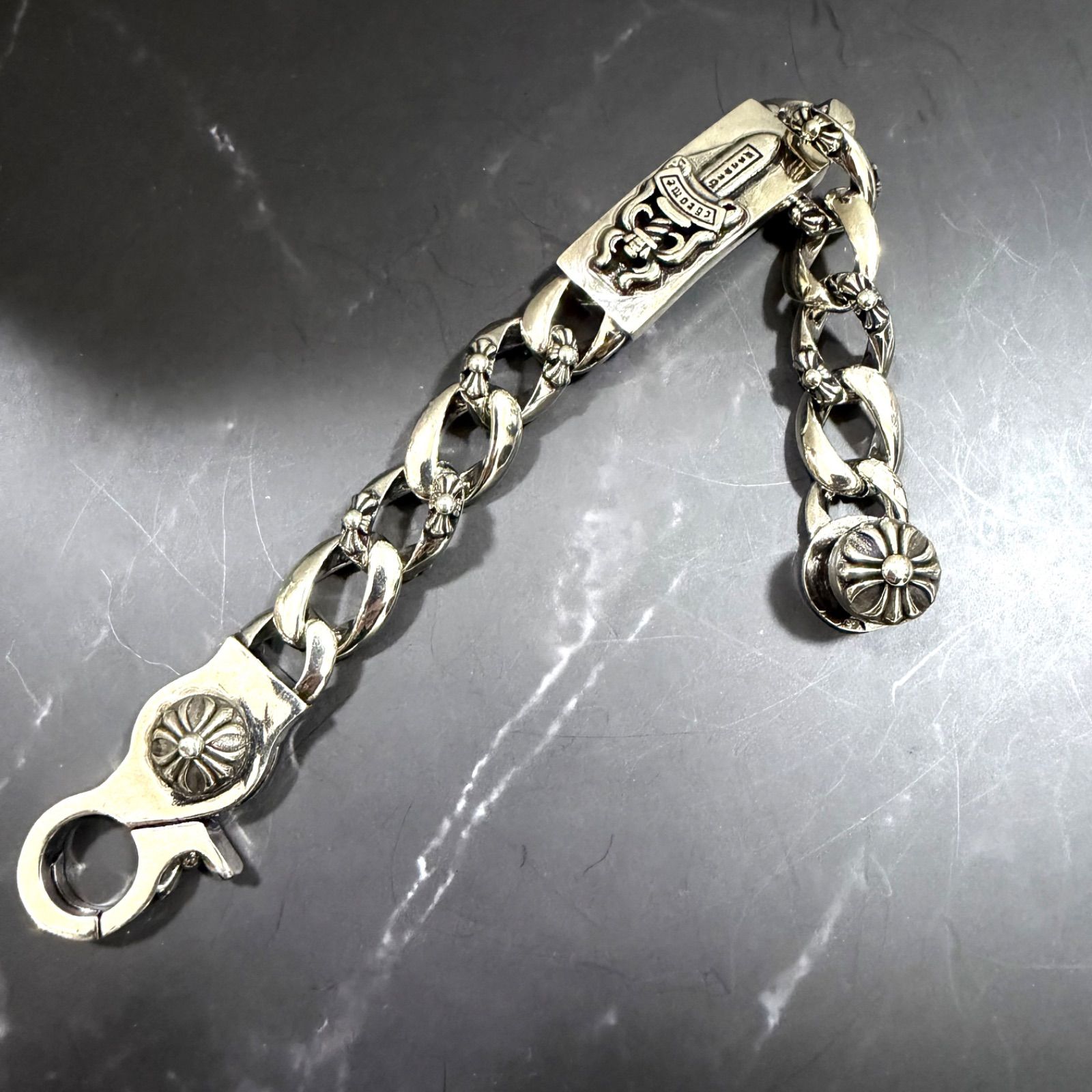 ダブルダガーIDブレスレット CHROME HEARTS クロムハーツ ダブルID ブレスレット フローラルクロス