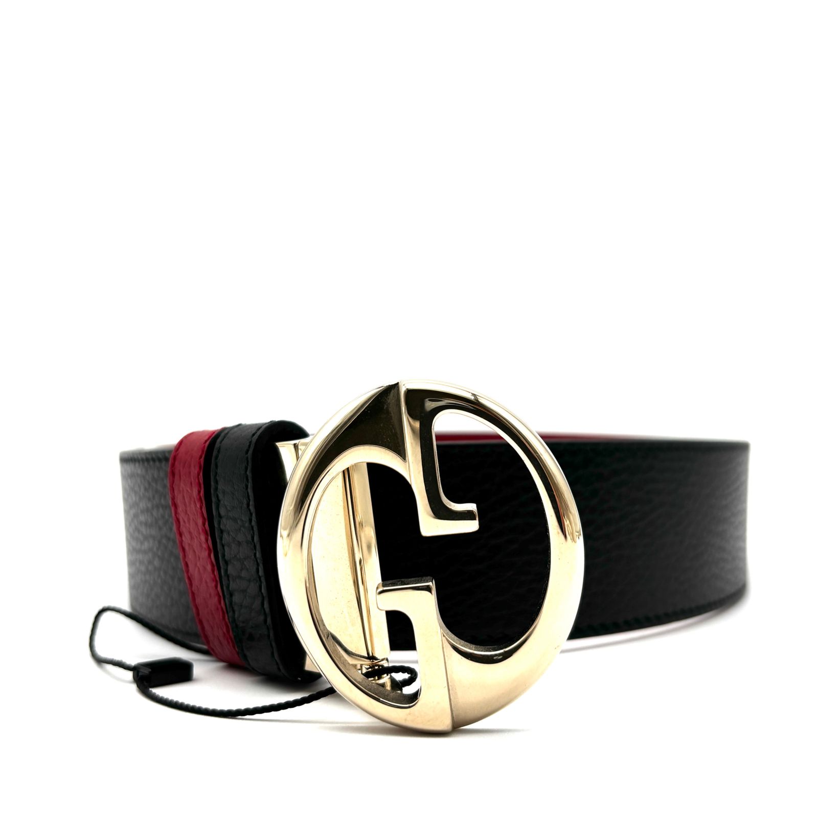 GUCCI グッチ インターロッキングバックル ベルト付き ゴールド ブラック 中古・古着通販】GUCCI (グッチ) インターロッキングGバックルレザー