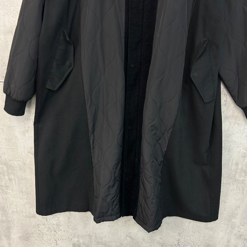 forksy. フォルクシー 異素材切り替えキルティングロングコート 黒 F