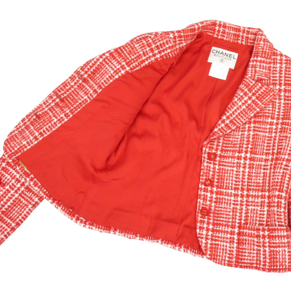 シャネル ココマーク ツイード ジャケット レディース レッド CHANEL  