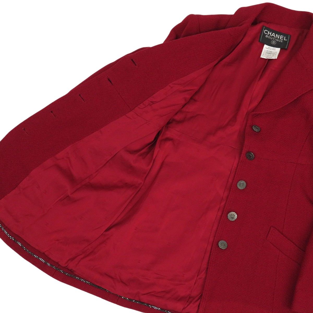 CHANEL BOUTIQUE 赤 テーラードジャケット 38 中古・古着通販】CHANEL (シャネル) ココマークボタンツイード