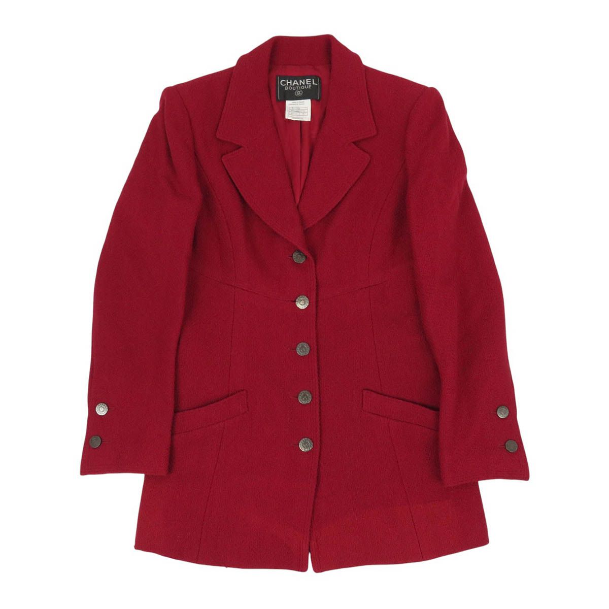 極美品　CHANEL ツイード　レッド　テーラードジャケット　金　ココ　ボタン 極美品CHANEL ツイードレッドテーラードジャケット金ココボタン