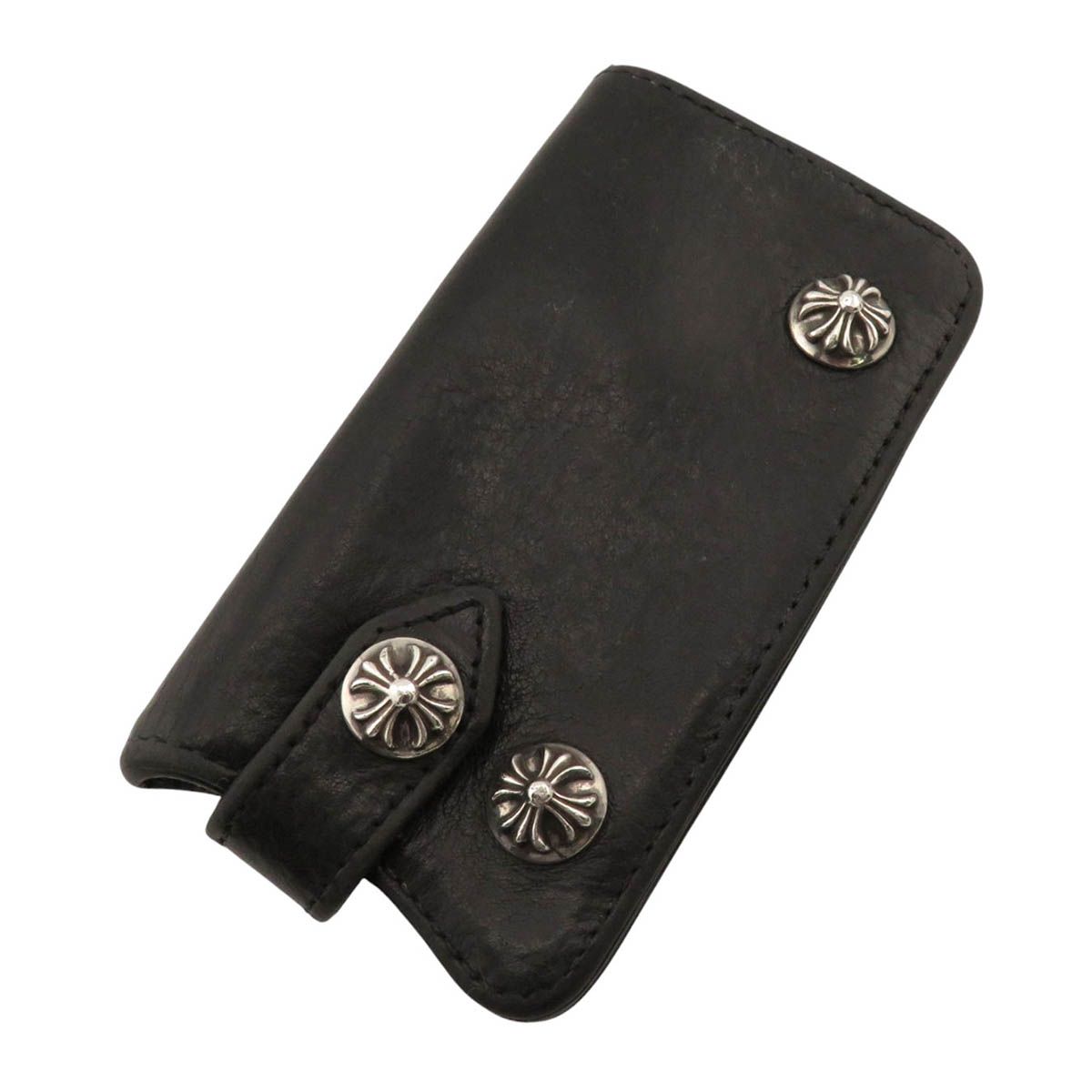 クロムハーツ クロスボタン レザー キーケース ユニセックス ブラック