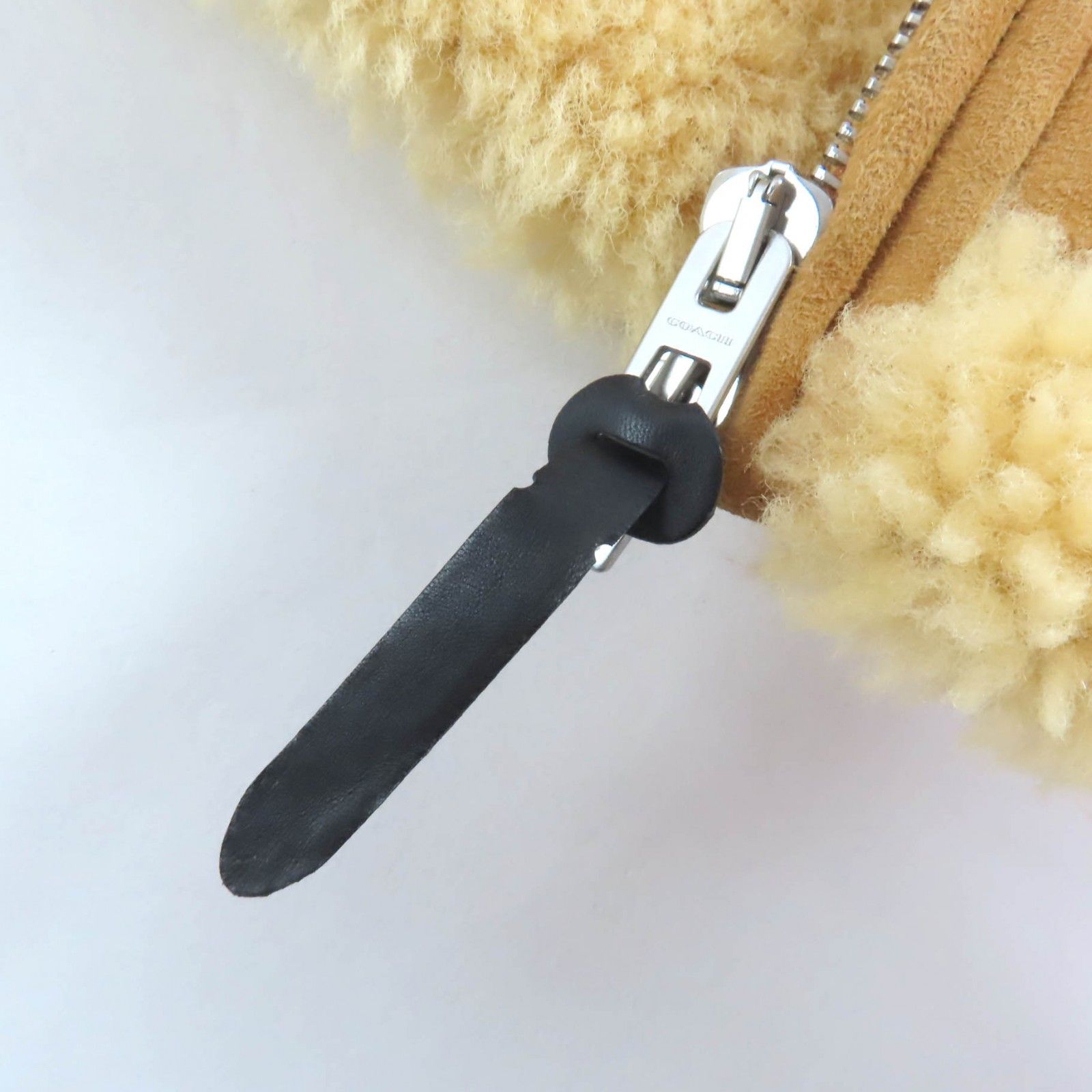 極美品☆COACH コーチ ロゴボタン付 ムートンレザー切り替え ZIP UP