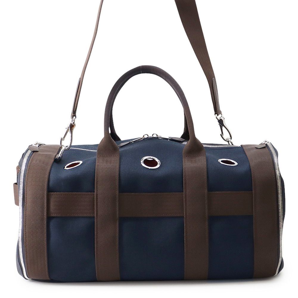 エルメス ドッグキャリーバッグ ネイビー/シルバー金具 キャンバス W