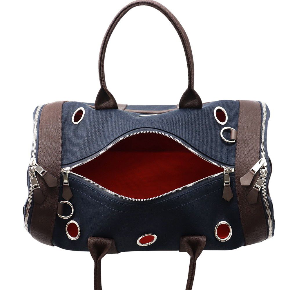 エルメス ドッグキャリーバッグ ネイビー/シルバー金具 キャンバス W