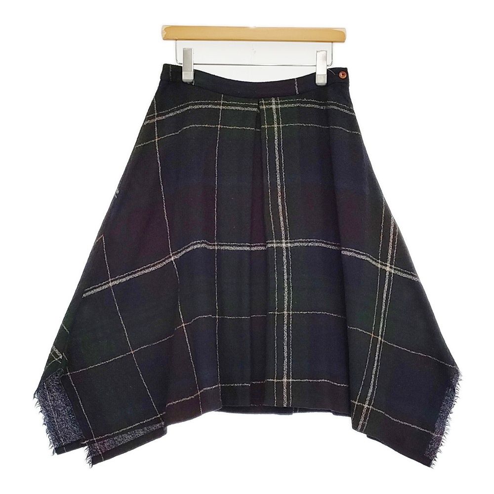近年 パラスパレス 縮絨ウールチェックスカート フレア アシンメトリー 日本製 Pal'las Palace 圧縮ウールチェックフレアスカート PESK-7622 サイズ3