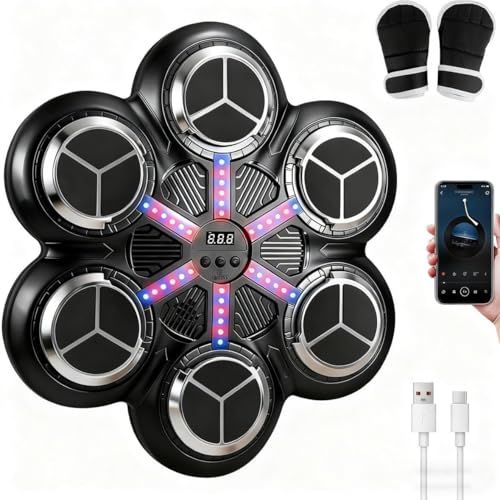 HUAJUN 音楽ボクシングマシン ミュージック ボクシング 音楽再生 グローブ付き ライト付き ボクシングのおもちゃ 壁掛 大人も子供も楽しめブルートゥース音楽 リズムに合わせたライト スポーツ 練習用具 フィットネス ダイエット ボクシン 1753 c 239