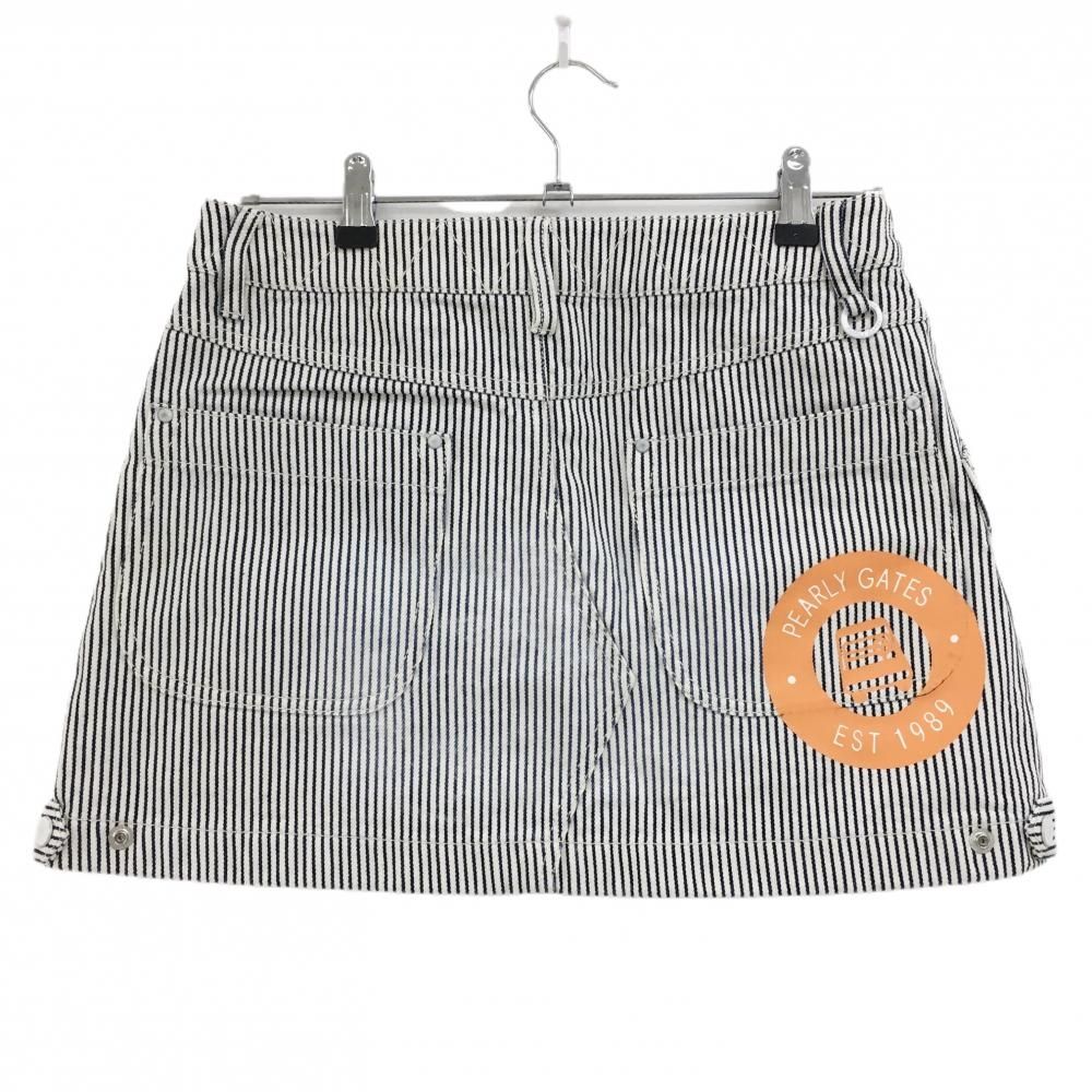 パーリーゲイツ スカート 白×ネイビー ストライプ コットン100